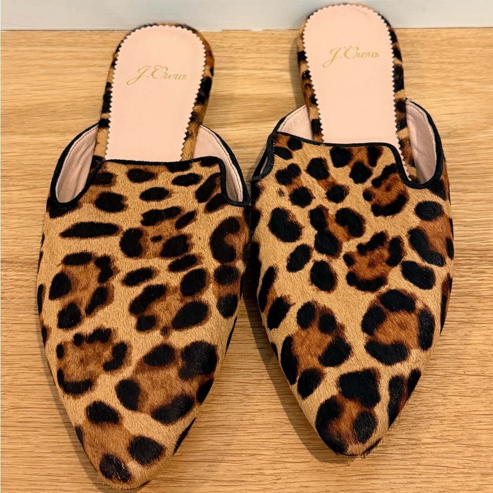 NEW J. Crew Leopard Pointed-Toe Slide in Calf Hair